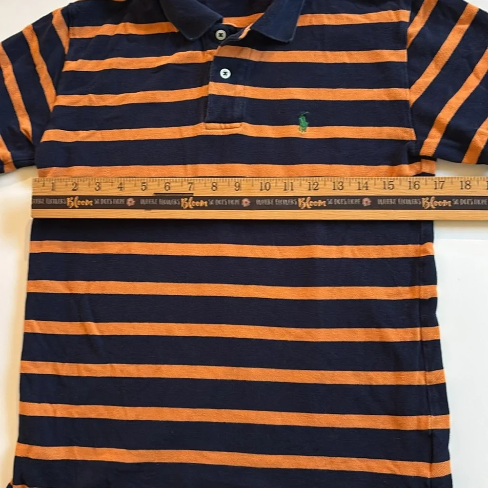 Ralph Lauren Orange and Blue Striped Polo Shirt Boys Large 16/18